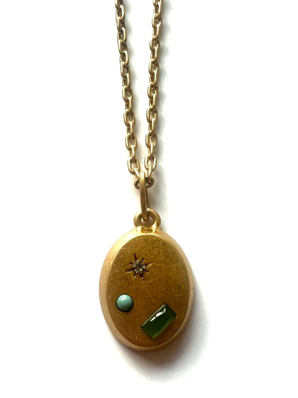 Madewell Gold archivist Oval Pendant Necklace with Green and Turquoise new
